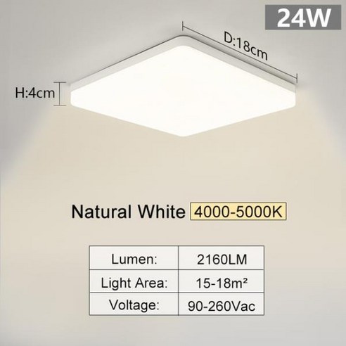 MARPOU 스퀘어 LED 천장 조명 침실 뉴트럴 화이트 콜드 웜 48W 36W 24W 18W, 36W Warm White