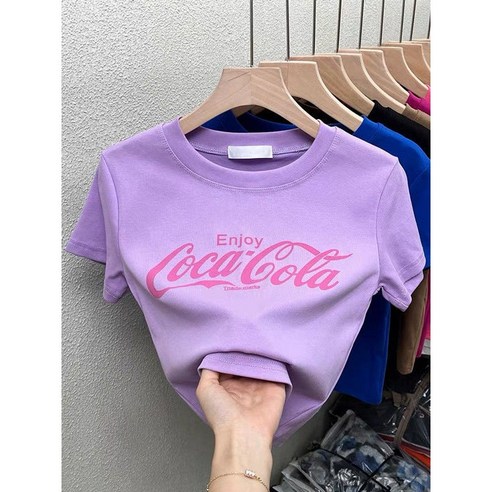 여성 댄스복 슬림 반팔 탑 코튼 티셔츠 여성 크롭 반팔티 라운드 크롭티