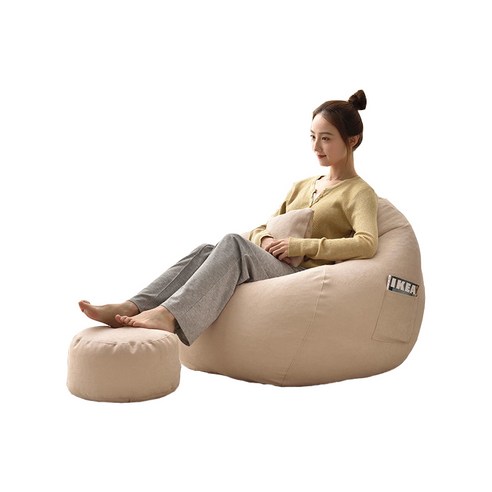 북유럽 스타일 빈백 1인 쇼파 + 발판 + 베개 핑크 라이트 그레이 다크 그레이 카키 노란색, 110*130cm