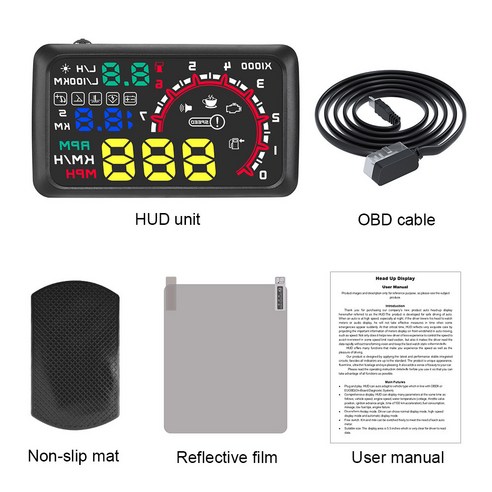 헤드업디스플레이 차량속도계 자동차계기판 AD W02 OBD HUD 헤드업 디스플레이 수온 게이지 RPM 계량기 KMH MPH 속도 알람 앞 유리 프로젝터 포함, 1) with Bracket