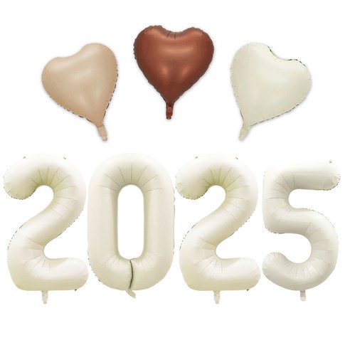 [해피쏘굿] 2025 숫자 풍선 세트, 1세트, 크림숫자+하트세트