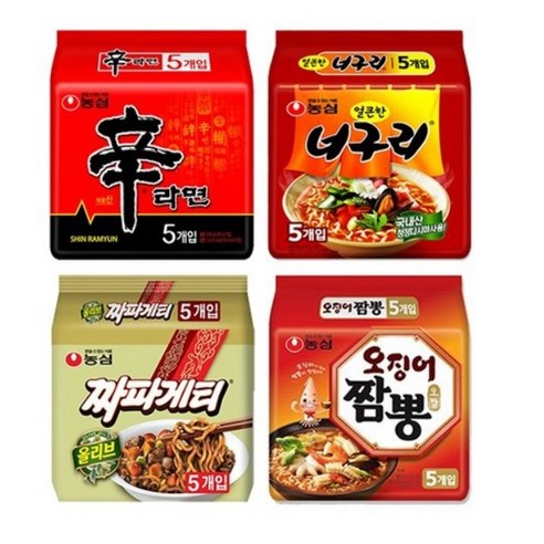 신라면+짜파게티+얼큰너구리+오징어짬뽕멀티2봉씩, 20개