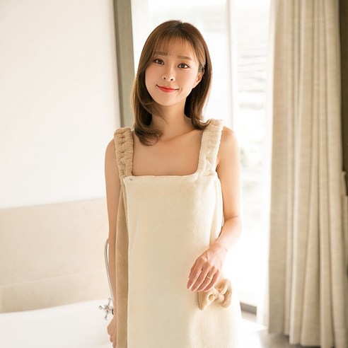 킹덤컴퍼니 여성 목욕 타올 순면 원피스 가운, 1개, 핑크-화이트