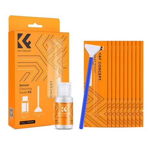 [정품] K&F CONCEPT 풀프레임 센서클리너 카메라 청소용품 낱개진공포장 10ea + 클리닝용액 세트