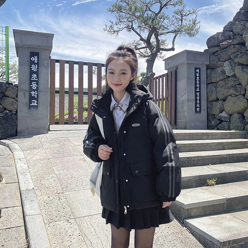 ANYOU 여성 겨울 후드 숏 패딩 따뜻한 오버핏 베이직 패딩