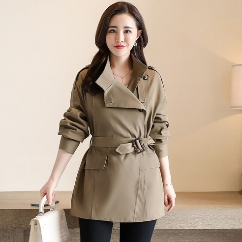 DFMEI 윈드 브레이커 코트 여성 봄 가을 중간 길이 새로운 인기있는 짧은 한국어 스타일 모든 일치 정장 칼라 자켓 코트