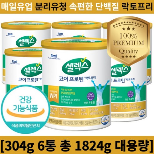 NEW 매일유업 속편한 셀렉스 코어프로틴 락토프리 분리유청 단백질 칼슘 비타민D 덴마크 원료 식약처인증 아연 마그네슘 우유맛 고단백, [총 1216g], 304g, 4개