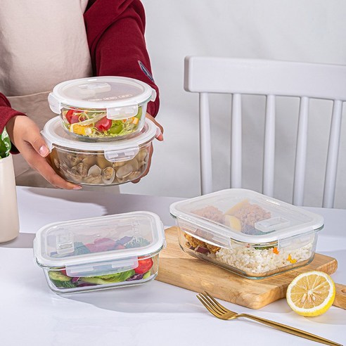 DFMEI 유리 점심 상자 가열 오븐 특별 사무원 뚜껑 도시락 상자 신선한 구분 점심 그릇, 색깔3