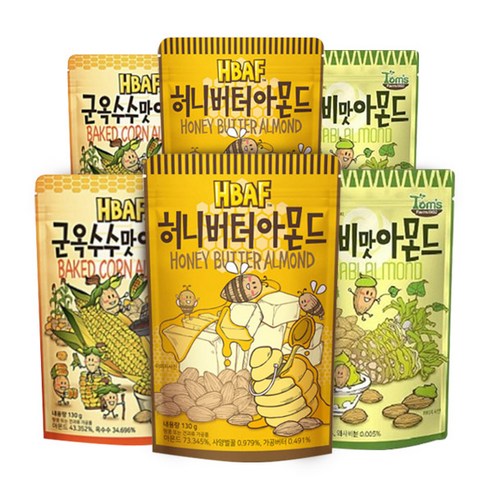 Hbaf 아몬드 허니버터 130G*2개 + 와사비맛 130G*2개 +군옥수수맛 130G*2개, 1개 - 가격 변동 추적 그래프 - 역대가