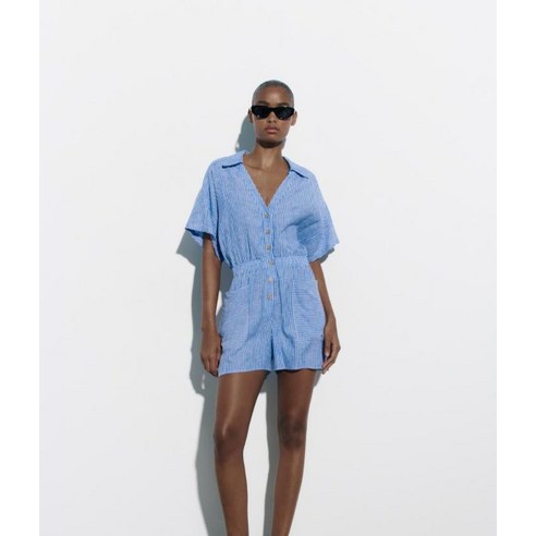 ZARA 자라 여자브이넥 린넨점프슈트 반팔반바지슈트 11H0425