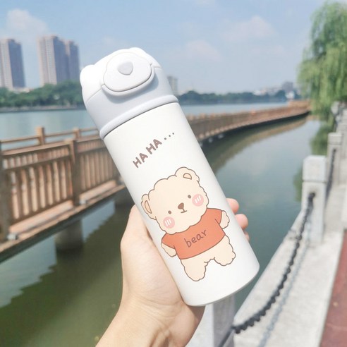 절연 컵 숙녀 크리 에이 티브 고 가치 휴대용 물 컵 하트 인 바람 간단한 짚 컵, 400ML 붉은곰, {"패션의류/잡화 사이즈":"컵"}