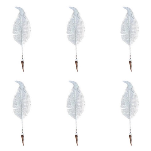 DKaony 6pcs 크리스마스 시뮬레이션 반짝이 잎 클램프 장식 플라스틱 깃털 휴일 결혼식 파티, 하얀