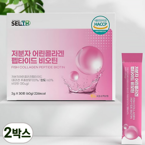 저분자 콜라겐펩타이드 식약청인증 피쉬콜라겐 어린콜라겐 히알루론산 비오틴, 60g, 2개, 30회분