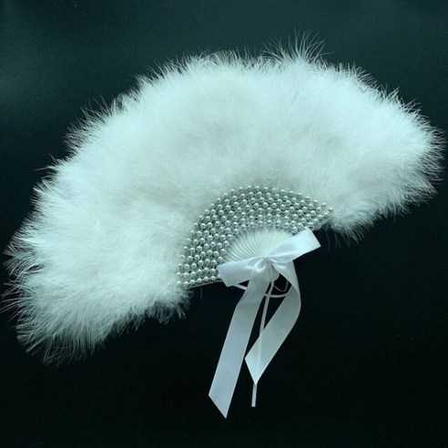 전통부채 맞춤형 핸드 팬 웨딩 레이스 깃털 팬 홈 장식 수제 신부 장식, white 3