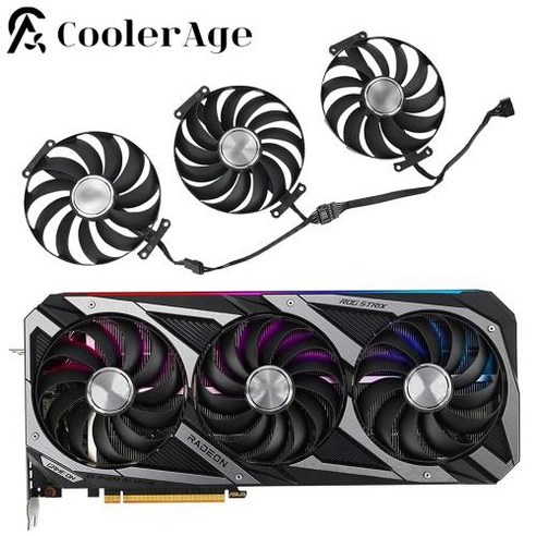 비디오 카드 쿨러 팬 ASUS ROG STRIX RTX 3070 3080 3090 3060Ti 3080Ti 3090Ti GAMING RX6700XT RX6800 GPU 팬 95m, 4.Fan - 3PCS - 없음 RGB-Black