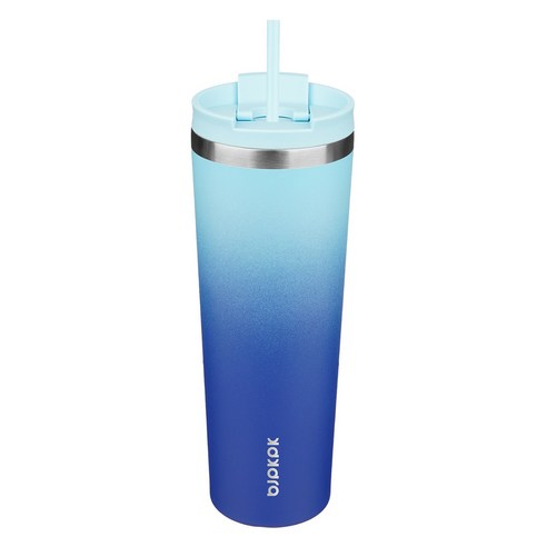 bjpkpk 누수 방지 스테인리스 스틸 보온병 빨대 포함, 그라데이션 스카이, 1개, 900ml