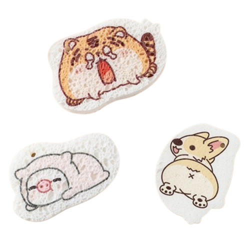 DH 무흠집 천연펄프 캐릭터 수세미, 1세트, 6개