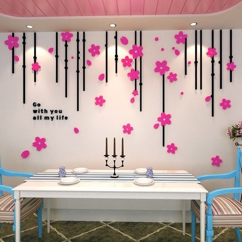 인테리어 포인트 스티커 아크릴 3D 입체 시트지 벽장식 카페 집꾸미기, 꽃비