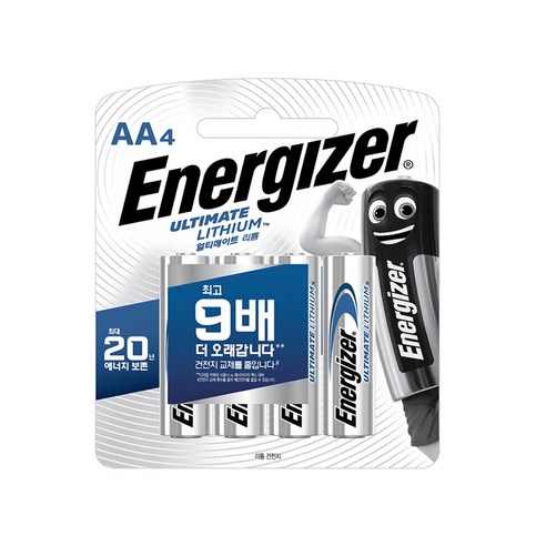 에너자이저 얼티메이드 리튬 건전지 AA 4입, 4개, 4개입