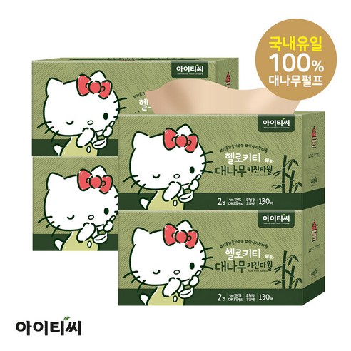 헬로키티 2겹 대나무 키친타월톡톡(130매)X4개입, 130개입, 8개