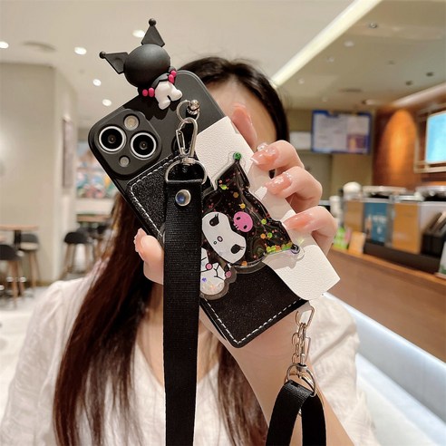 [인기/추천상품]쿠로미아이폰케이스 => 큐티 쿠로미 아이폰 호환 폰케이스+쿠로미 페이스 카드포켓+목걸이 스트랩 3종세트 입체 피규어 아이폰 십삼미니 십사프로맥스 7/8/11/XR 실리콘 낙하방지 커플용 전기종
