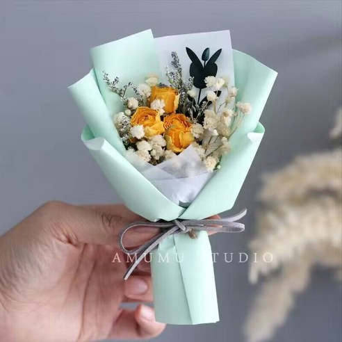 [피어나] 미니꽃다발 드라이플라워 프리져브드 34종 안개 믹스 한송이, 1개, M17 트로피컬 민트페탈