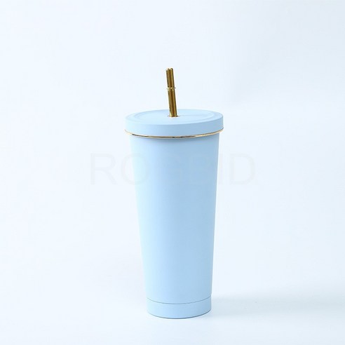 ROGBID 750ml스테인레스 스틸 밀짚 컵 더블 진공 커피 컵 보온컵, 500ml, 그린 그린