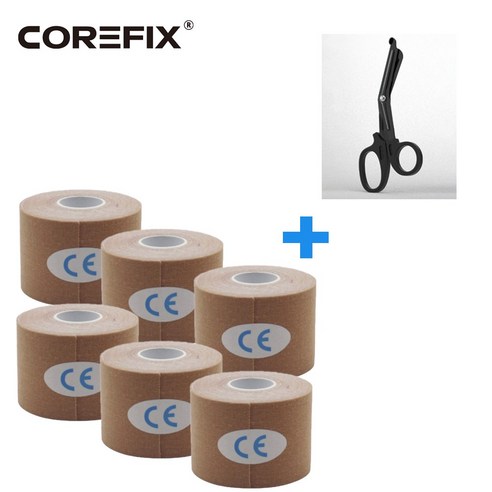 코어픽스 스포츠테이프 6 + 가위 1 근육 머슬 헬스 무릎 키네시올로지 스포츠테이프 테이프 테이핑, 다크베이지_전용가위, 6개