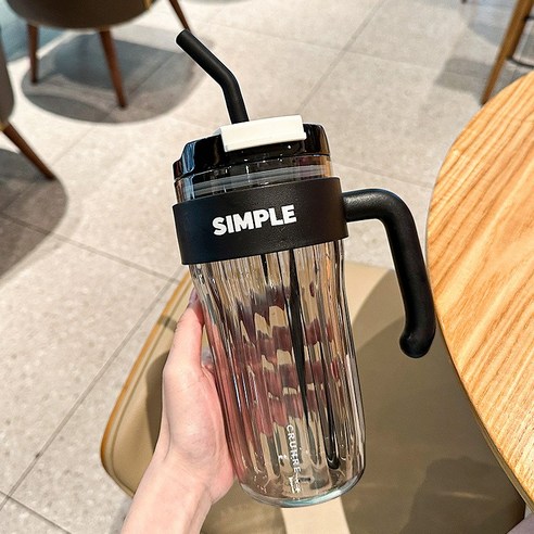 LONGGU 빨대 물병 대용량 920mL 여름용 물통 PC재질 손잡이 있는 물컵 스포츠 물병, 블랙, 5개