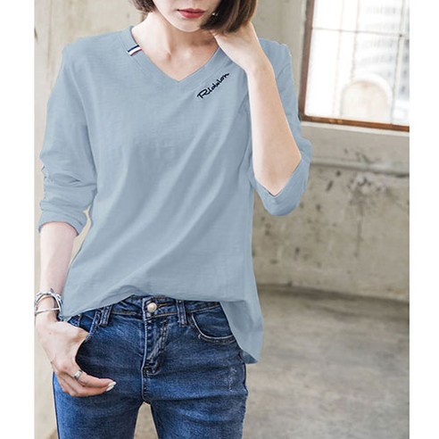 이노뱅크 루즈핏 브이넥 데일리 긴팔 티셔츠