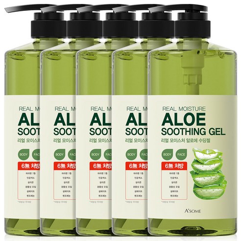 ASOME 리얼 모이스처 알로에 수딩젤 99%, 1000ml, 5개