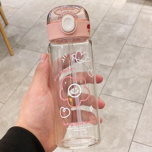 DFMEI 유리 빨대 컵 성인 음주 컵 임신 간단한 유리 컵, DFMEI 분홍색, 420ml