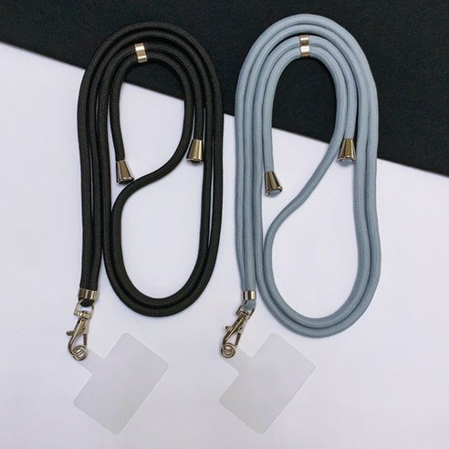 KOOK AN 베이직 핸드폰 스트랩 목걸이 줄 2개+ 태그홀더 2개, 1세트, 블랙+라이트그레이