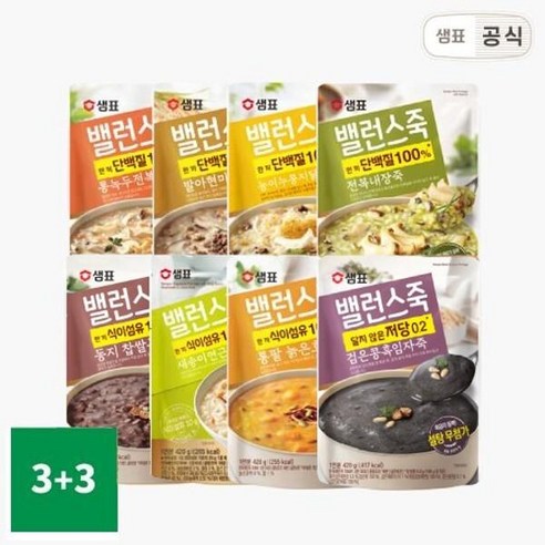 샘표 밸런스죽 420g 8종 3+3 골라담기호박죽 팥죽 삼계죽 전복죽 야채죽 전복내장죽 백숙죽, 능이누룽지닭백숙죽 420g *3_능이누룽지닭백숙죽 42