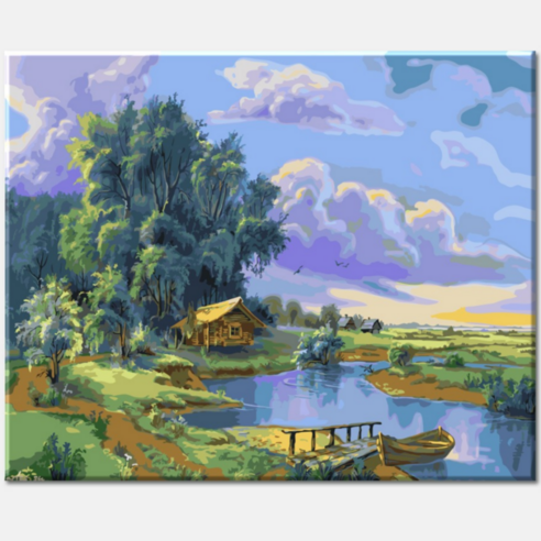 모모픽스페인팅 DIY명화그리기 40x50cm, J58 호수에 비친 구름, 1개