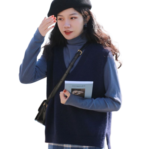 슬림소녀 초봄 여성 데일리 브이넥 무지 니트 베스트 간절기 루즈핏 니트 조끼