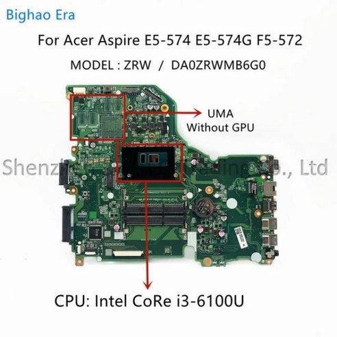 DA0ZRWMB6G0 Acer V3-575G F5-572 노트북 마더 보드 i3-6100U CPU NBG3711002, 01 With i3-6100U CPU