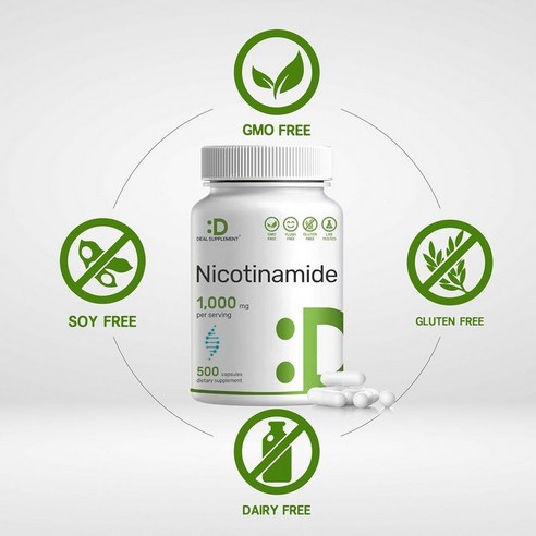 DEAL SUPPLEMENT 비타민B3 니코틴아마이드 1 000mg / 500캡슐 NON GMO, 비타민B3 니코틴아마이드 500정 250일분, 1개, 500정