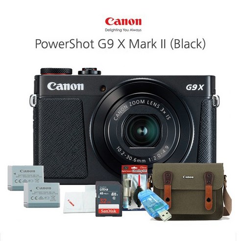 캐논 PowerShot G9 X Mark II 배터리 1+1 컴팩트카메라, PowerShot G9 X Mark II(블랙) + 케이스 + SD 16GB