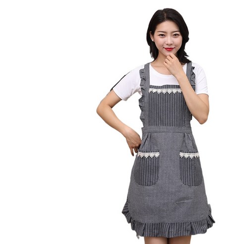 KORELAN 심플 방수 앞치마 취사 특별 패션 앞치마, 다크 그레이(우아한 체크무늬 민소매 앞치마)