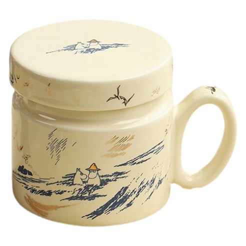 StarR 무민 플라워 머그컵 + 컵 뚜껑 필터 세트, 1개, 플라잉 버드