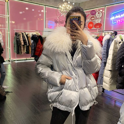 Cao Ying 겨울 새로운 자켓 여성 밝은 가죽 짧은 양 타이어 양모 느슨한 겨울 따뜻한 코트