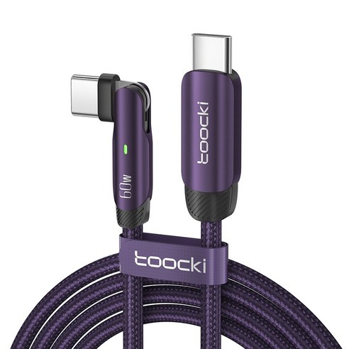 Toocki 투키 LED 66W C to C타입 PD 180도 회전 멀티 호환 초고속 충전 케이블, 2M, 보라색, 1개