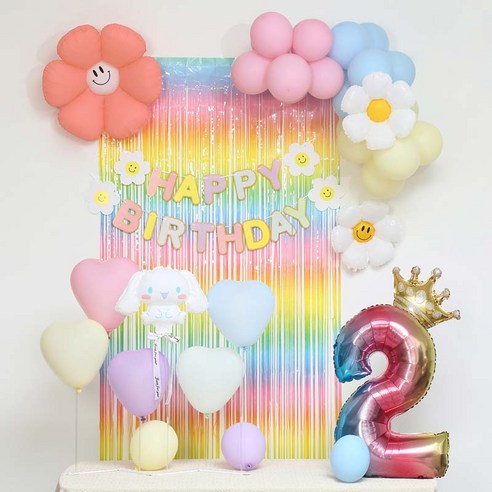 [피앤비유니티]스마일데이지 풍선스탠드 생일장식커튼세트 펌프포함, 1세트, 26-2)시나모롤 마카롱커튼세트2