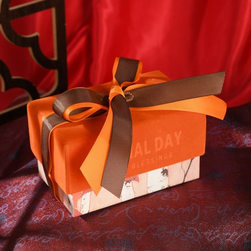 빈티지 캐러멜 박스 덮개 반수 선물 박스 직사각형 리본 리본 선물 박스, 오렌지, 라지 23*18*15cm