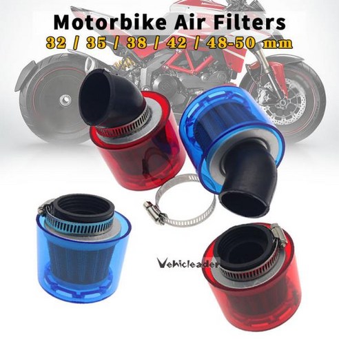 범용 오토바이 에어 필터 클리너 블루 레드 32mm 35mm 38mm 42/48-50mm 50cc 110cc 125cc ATV PIT 더트 바이크 물튀김 방지, [13] Red Bent 35 mm, 1개