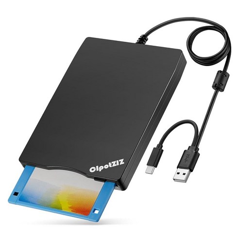 CIpotZIZ 플로피 디스크 리더 USB C 외부 3.5인치 1.44MB 리더 Windows 11/10 노트북 및 데스크탑용 듀얼 유형 A/C 드라이브/플레이어/컨버터 186, 1개