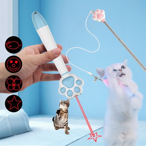 윈티크 길이조절 고양이 발톱 led 불빛 놀이 낚시대 장난감, 1개, 블루