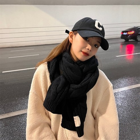솔리드 컬러 니트 울 스카프 여성 가을과 겨울 두꺼운 한국 스타일 모든 일치 두꺼운 따뜻한 스카프 남자''s 트렌디 고급 느낌