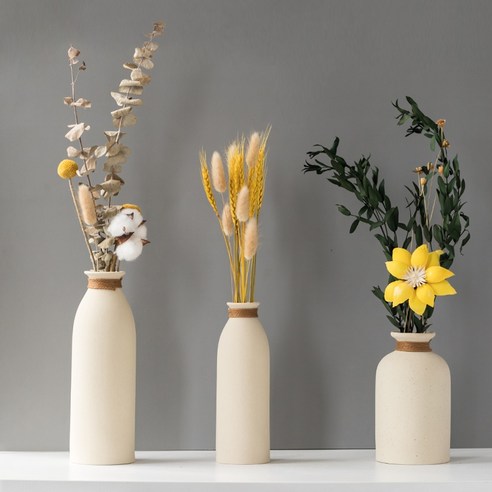 DFMEI 크리 에이 티브 거친 도자기 말린 꽃병 장식품 간단한 홈 거실 식탁 플러그 floriculture 현대 장식품 홈 가구 꽃 도자기, Cyn-Huangdi [3 종 세트] + 말린 꽃